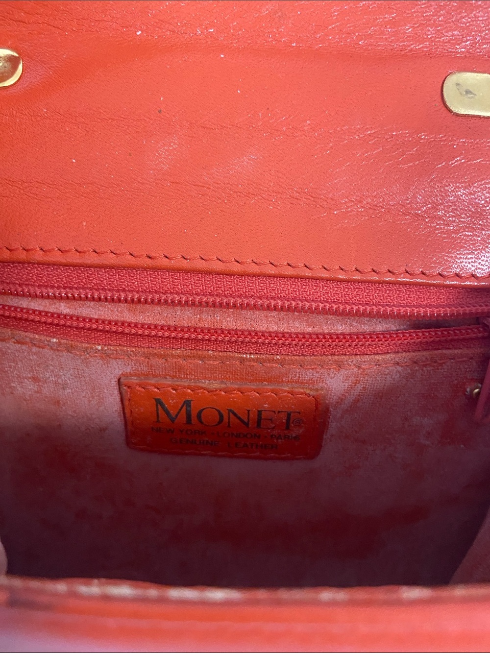 Monet Orange Leather Crossbody with Gold Medallion - Picture 3 of 4